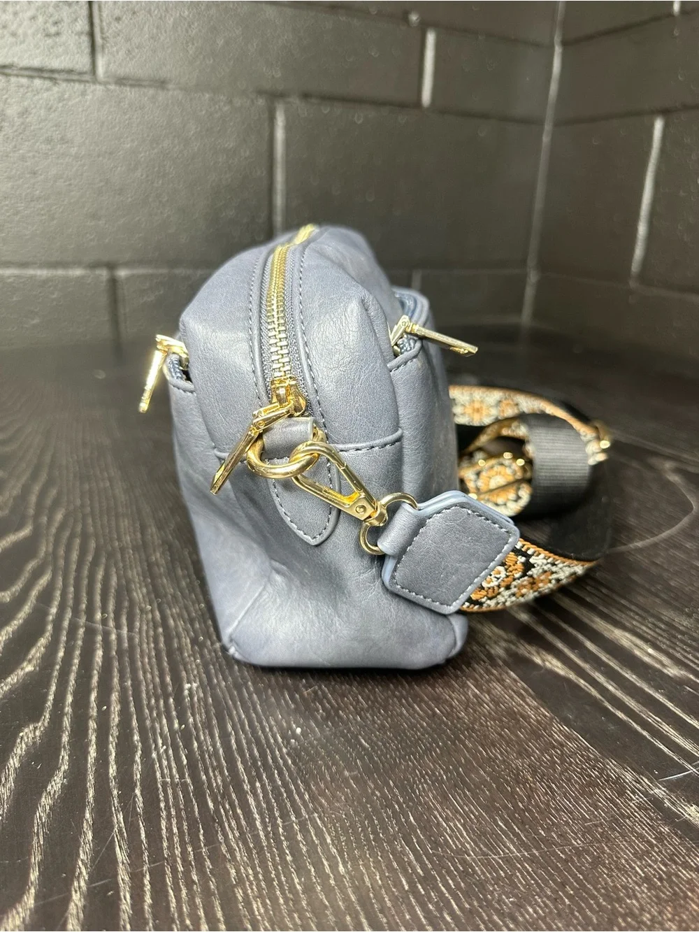 Women's Crossbody Bag with Decorative Strap - Slate Grayish Blue - Unknown brand